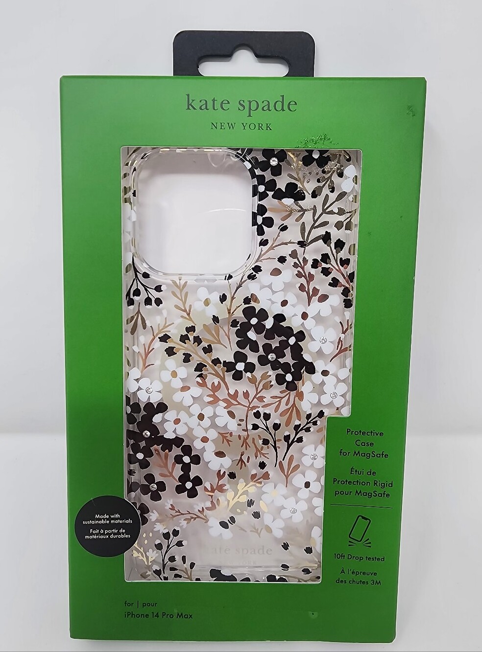kate spade floral clear iPhone 14 Pro Max case in black, white & gold